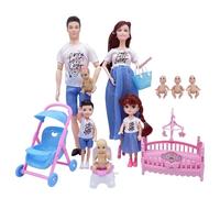 DAGLLGEW Set di Bambole per Famiglia, Set di Bambole Incinte sicure con papà e 3 Bambini, 5 Persone con Accessori per casa delle Fai Finta di Giocare con Il Giocattolo per Bambini