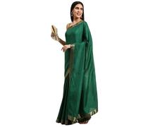 DAGLOR Zari Sari in pura seta - 25588522, Verde, Etichettalia unica