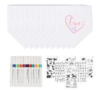 DAGORD Bavaglini da Dipingere 10 Pezzi Bavaglino Bambino Bianco con 12 Pennarelli Tessili Colorati e 6 Stencil per Pittura - Bavaglino Cotone Neonato Dentizione Regalo Fai da Te per Festa Baby Shower