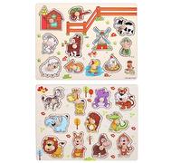 DAGORD Puzzle di Legno Animali per Bambini 1 2 3 Anni Puzzle Animali Fattoria con Pomelli Giocattoli di Legno Montessori Giocattolo Educativo di Puzzle Regalo per Ragazzi e Ragazze