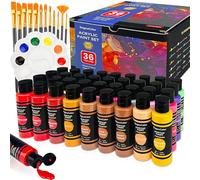 DagouColor 49 PCS Acrilici per dipingere Art Set - 36 colori * 2oz / 60ml bottiglie di vernice artigianale, 12 pennelli, 1 tavolozza, forniture d'arte Regali per artisti Bambini principianti