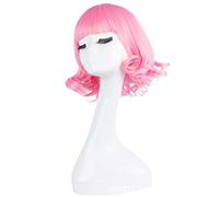 Dagua Parrucca Cosplay Anime Touhou Project Saigyouji Yuyuko Parrucca，Pink Short Curly Parrucca Cosplay，con Rete per Parrucca Gratuita，per Festa Carnevale Halloween Cosplay Parrucca
