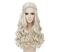 Dagua Parrucca Cosplay Anime White Queen Parrucca，Women White Blonde Long Wavy Parrucca Cosplay，con Rete per Parrucca Gratuita，per Festa Carnevale Halloween Cosplay Parrucca