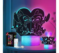 Dagydali 2 Pezzi Stitch Luce Notturna Bambini, Regalo de Stitch per Bambini 2 3 4 5 6 7 anni, Stitch Lampade 3D Illusione Lamp con 16 Cambi di Colore, Regali di Natale Compleanno per Ragazza, Ragazzo