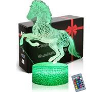 DAHEYMA Luce d'atmosfera 3D a forma di cavallo, 16 colori che cambiano, luce notturna con telecomando, lampada a LED regalo per vacanze, decorazione della camera da letto della casa, lampada da tavolo