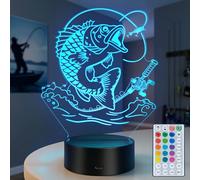 DAHEYMA Luce notturna da pesca, regalo per ragazzi e uomini, 16 colori, LED dimmerabile, lampada USB 3D, per compleanno, decorazione per la stanza dei pesci