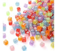 DAHI 1000 Pezzi Perline con Lettere Trasparenti Colorate 6 x 6 mm, Perline Lettere Quadrate Alfabeto A-Z, per Gioielli Fai da Te, Bracciali, Collane, Portachiavi
