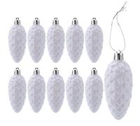 DAHI 10X Glitterati Decorazioni albero di Natale Bianche - Palline a Forma di Pigne Grandi - Pigne per Albero di Natale - Decorazioni Palline Natalizie (Bianco-a)