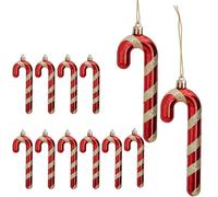 DAHI 12 Pezzi Decorazioni per Albero di Natale, Bastoncini di Zucchero Natalizi, da Appendere, Plastica Candy Cane Decorazioni Albero di Natale (Rosso-oro B)