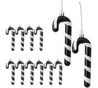 DAHI 12 Pezzi Decorazioni per Albero di Natale, Bastoncini di Zucchero Natalizi, da Appendere, Plastica Candy Cane Decorazioni Albero di Natale (Nero-bianco B)