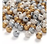 DAHI 300pezzi perline di legno con foro, colore oro, argento, bianco, perle per fai da te, per creare gioielli, 3 colori (12mm)