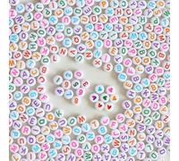 DAHI 800 Pezzi Perline Lettere Alfabeto, 7 x 4 mm, 600 Perline Lettere Acrilico Rotonde +100 di Numeri, 100 di Cuore, per Braccialetti Fai da Te, Collane, Kit di Gioielli
