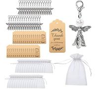 DAHI 90 Pcs Portachiavi Angelo Set, Ciondoli Angelo Con Sacchetto In Organza Ciondolo Etichette, Per Bomboniere Matrimonio Natale Comunione Battesimo Ciondolo Compleanno Regalo