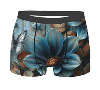 Dahlia Flowers Blue Butterfly Rustic Nature Wood Vintage Boxer Uomo Mutande Senza Etichetta Uomo Pantaloncini Boxer Comodi Intimo Maschile per Uomini Sportivi L