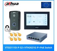 Dahua KIT videocitofono IP multilingue, switch VTO2111D-P-S2 e VTH2621G-P e PoE, supporto SIP, sblocco della scheda RFID