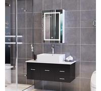 DAHUEN Armadietto a specchio da bagno con illuminazione, 50 x 70 x 13 cm, armadio da bagno con luce e ripiani regolabili, armadio da bagno bianco con interruttore touch, 3 temperatura di colore