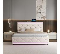 DAHUEN Letto 140 x 200 con rete LED e USB, letti matrimoniali imbottiti con 4 cassetti, letto matrimoniale, letto matrimoniale imbottito con ampio stoccaggio, letto con cassetti per adulti e