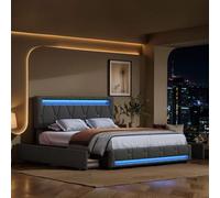 DAHUEN Letto 160 x 200 con rete a LED, letti matrimoniali imbottiti con 4 cassetti, letto matrimoniale, letti imbottiti con ampio stoccaggio, letto con cassetti per adulti e adolescenti (grigio-C, 160