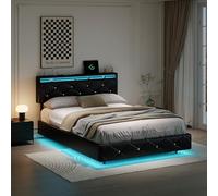 DAHUEN Letto imbottito 160 x 200 cm, con illuminazione a LED e stazione di ricarica, moderno letto matrimoniale con rete a doghe, testiera regolabile, telaio per ragazzi in poliuretano, senza