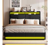 DAHUEN Letto matrimoniale 160 x 200 cm, con illuminazione a LED, letto imbottito con testiera e spazio di archiviazione idraulico, schienale in poliuretano, senza materasso (nero, 160 x 200 cm)