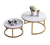 DAHUEN Set di 2 tavolini da caffè rotondi, moderni, con struttura in metallo, tavoli da caffè, rotondi, per soggiorno, balcone, ufficio, giardino, terrazza (oro, 80 x 80 x 45 cm)