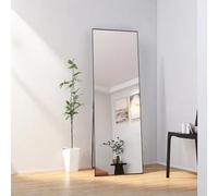 DAHUEN Specchio da appoggio 162 x 53 cm, specchio da pavimento rettangolare a piena lunghezza, specchio da parete da appendere o da appoggiare, con telaio in alluminio nero, per bagno, camera da letto