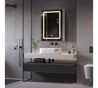 DAHUEN Specchio da bagno con illuminazione a LED, armadio a specchio con regolazione del colore, armadio bagno portaoggetti specchio con due ripiani regolabili (14 x 50 x 70 cm)