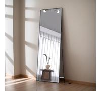 DAHUEN Specchio su piede, grande specchio da parete con cornice in alluminio, da appendere o da appoggiare, specchio a piena lunghezza con supporto, stile moderno, specchio per camera da letto (nero,