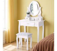 DAHUEN Tavolo da toeletta con specchio, tavolo da trucco con sgabello e cassetti, top rimovibile, cassettiera per trucchi (bianco)