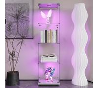 DAHUEN Vetrina in vetro a 4 ripiani con luce LED, armadio con 1 ante e serratura, espositore in vetro per camera da letto, soggiorno, ufficio, 36,5 x 42,5 x 164 cm, bianco (bianco)