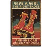 Dai a una ragazza le scarpe giuste, cartello in metallo, conquista il mondo, cartello vintage in latta, decorazione per casa, giardino e ufficio, 8x12 pollici