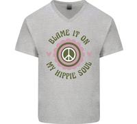 Dai La Colpa Al Mio Anima Hippy T-Shirt In Cotone V-Neck Flower Power Anni 60 70