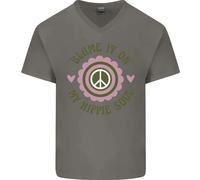 Dai La Colpa Al Mio Anima Hippy T-Shirt In Cotone V-Neck Flower Power Anni 60 70