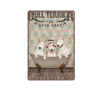 DAIERCY Bull Terrier Bath Soap Company - Targa in latta per amanti dei cani, motivo: cane Bull Terrier e amanti del cane, stile vintage, in metallo, 140 x 200 mm