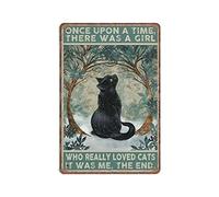 DAIERCY Cartello vintage divertente con gatto nero C'era una volta c'era una ragazza che amava i gatti in metallo per cucina, giardino, garage, bagno, decorazione da parete 20 x 30 cm