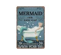 DAIERCY Divertente cartello vintage a forma di sirena da bagno Wash Your Tail Mermaid Decor in metallo per cucina, giardino, garage, bagno, decorazione da parete, 140 x 200 mm, retro in latta 12