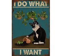 DAIERCY Targa in latta con gatto nero - I Do What I Want - Targa in metallo vintage divertente giardino decorazione da parete per gli amanti del giardino, regali divertenti e retrò per uomini e donne, 20 x 30 cm