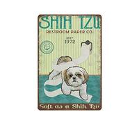 DAIERCY Targa in metallo spesso, stile retrò, con cane Shih Tzu in bagno, poster decorativo da parete, divertente per casa, cucina, garage, grotta degli uomini, dimensioni 20,3 x 30,5 cm