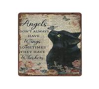 DAIERCY Targa in metallo vintage con scritta in lingua inglese "Angels Don't Always Have Wings Sometimes They Have Whiskers", stile vintage, motivo floreale, per amanti dei gatti neri, 30,5 x 30,5 cm