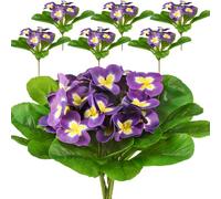 Daifunli 6 viole del pensiero artificiali estive per esterni, 24 cm, primule artificiali, cespugli di fiori in plastica sintetica, piante finte per esterni, per fioriere, interni, esterni, giardino