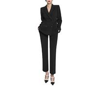 DAIHAN Completo Tailleur da Donna, 2 Pezzi, Slim Fit, Giacche da Abito Doppio Petto, con Pantaloni Lunghi da Completo Set, per Ufficio E Lavoro,Nero,M