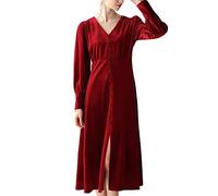 DAIHAN Donna Autunno Inverno Camicia da Notte Lunga in Velluto Pigiama Maxi Spacco Indumenti da Notte Spessi per la casa Stile Palazzo Vittoriano Camicie da Notte Loungewear Vino Rosso M