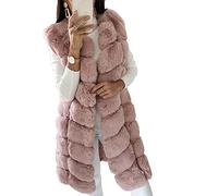 DAIHAN Donna Giacca Senza Maniche in Pelliccia Sintetica Gilet Caldo Giacca Elegante Cardigan Lungo Elegante Cappotto Smanicato Leggero,Rosa,3XL