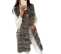 DAIHAN Donna Giacca Senza Maniche in Pelliccia Sintetica Gilet Caldo Giacca Elegante Cardigan Lungo Elegante Cappotto Smanicato Leggero,Grigio,M