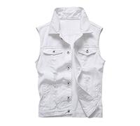 DAIHAN Gilet Denim Uomo Maglia Leisure Toppa Jeans Gilet Giacca Senza Maniche Slim di Lavoro Bianco XL
