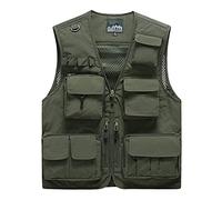 DAIHAN Giubbino da Lavoro Smanicato Leggero Giacche Gilet Maschile Multi-Tasca Giubbino da Lavoro Giacca Senza Maniche Gilet da Escursionismo Caccia E Pesca,Verde Militare,XL