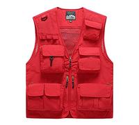 DAIHAN Giubbino da Lavoro Smanicato Leggero Giacche Gilet Maschile Multi-Tasca Giubbino da Lavoro Giacca Senza Maniche Gilet da Escursionismo Caccia E Pesca,Rosso,4XL