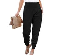 DAIHAN Pantaloni Donna Eleganti a Vita Alta Lunghezza Ritagliata 9/10 Pantaloni a Sigaretta Caviglia per Ufficio,Nero,S