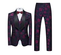 DAIHAN Uomo 3 Pezzi su Misura Abito Completo Tuxedo Vestito Smoking da Sposa Formale da Ballo di fine Anno Jacquard Paisley Blazer Giacca Gilet e Pantaloni Viola XL