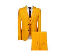 DAIHAN Uomo Abito Completo da Cerimonia Tre Pezzi vestibilità su Misura Formale Abiti da Smoking a 3 Pezzi Giacca e Gilet e Pantaloni per cene di Lavoro Giallo L